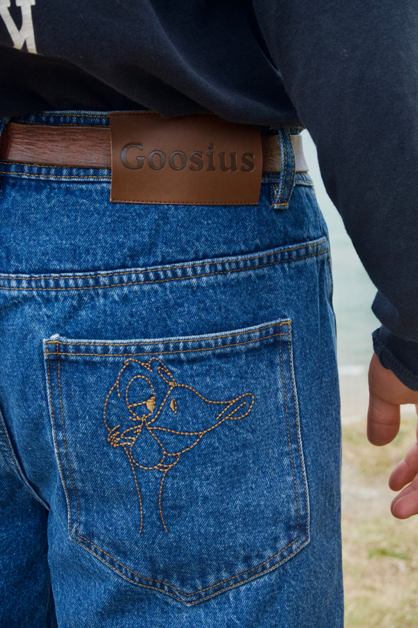Jean baggy bleu délavé Goosius, broderie canard – vue 3