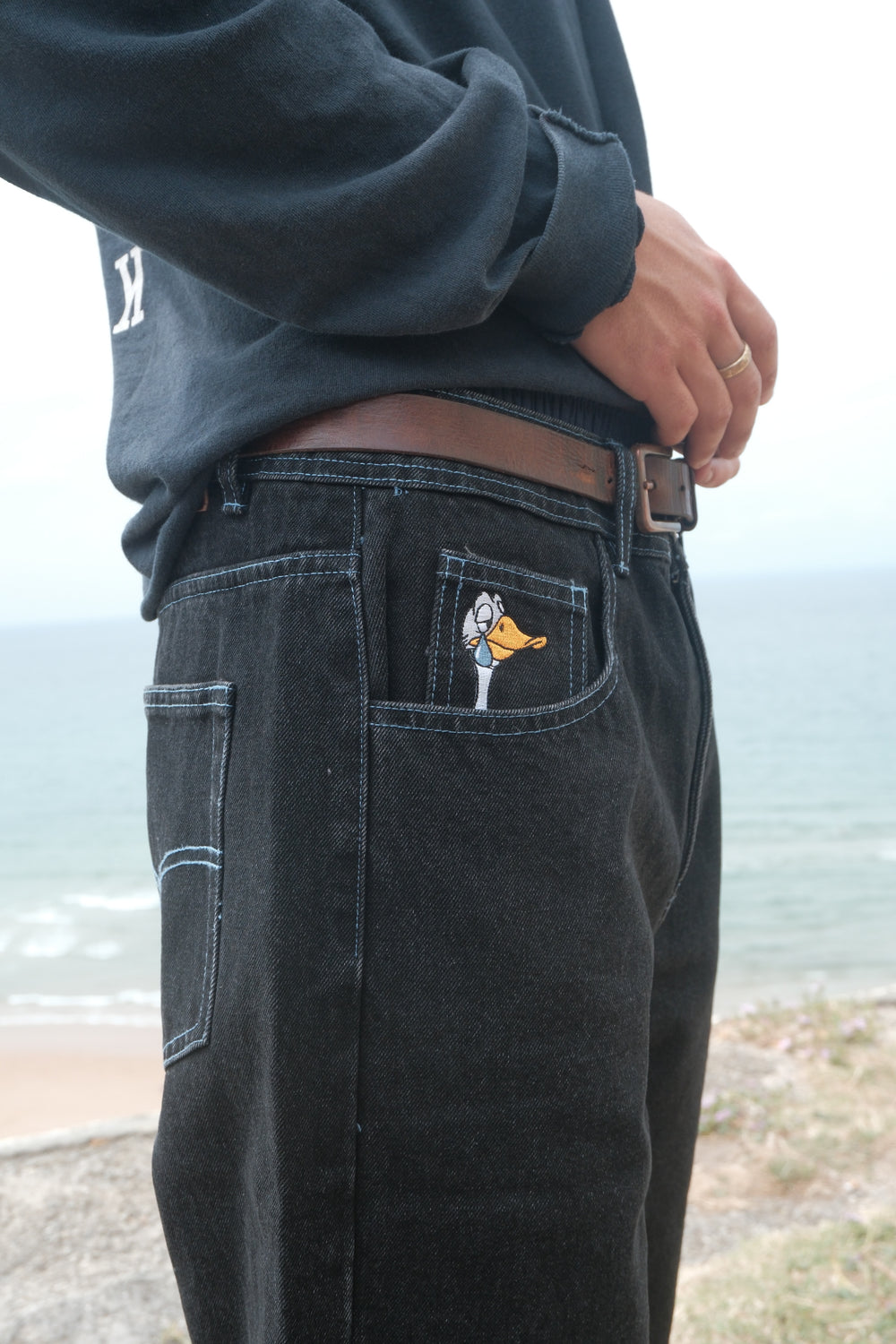 Jean baggy noir Goosius, coupe ample streetwear – vue 2