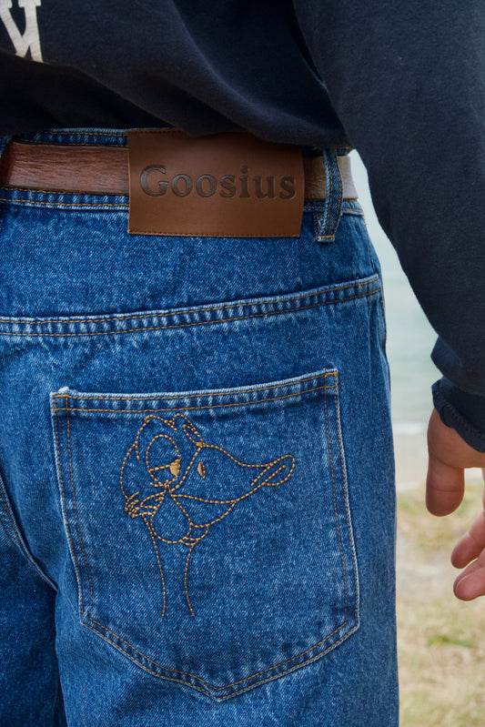 Jean baggy bleu délavé Goosius, broderie canard – vue 3
