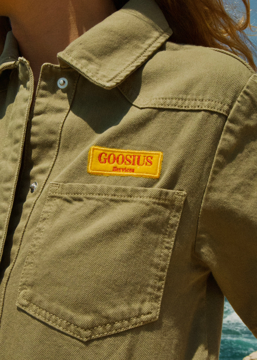 Chemise crop Olive Work-Shirt Goosius, denim streetwear – vue 3